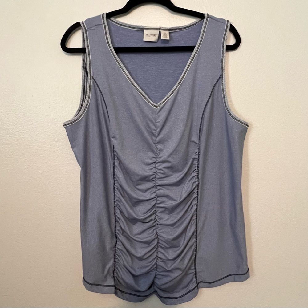 Zenergy Chico's Tank Top Size 3 (XL/14) Blue Stripe Sleeveless Ruched Athleisure